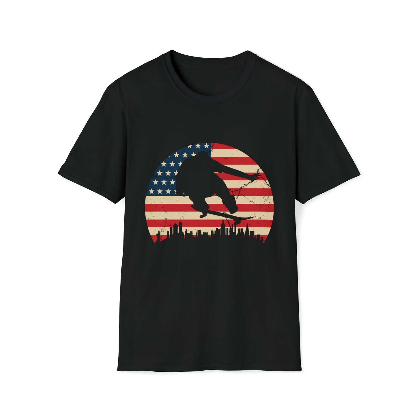 Skate Board American Flag - Softstyle T-Shirt