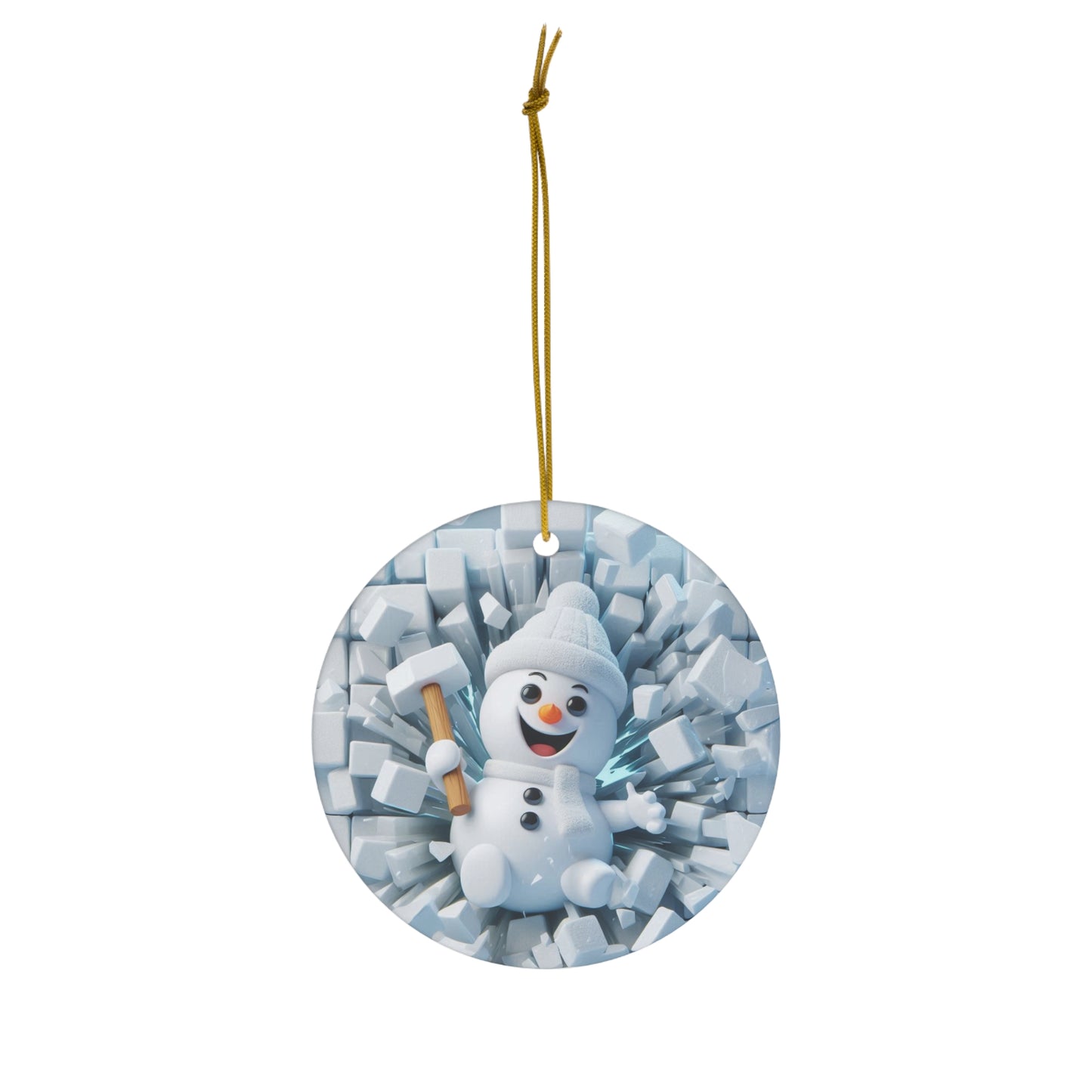 Ceramic Ornament, Snowman breaking through ice wall 1-Pack