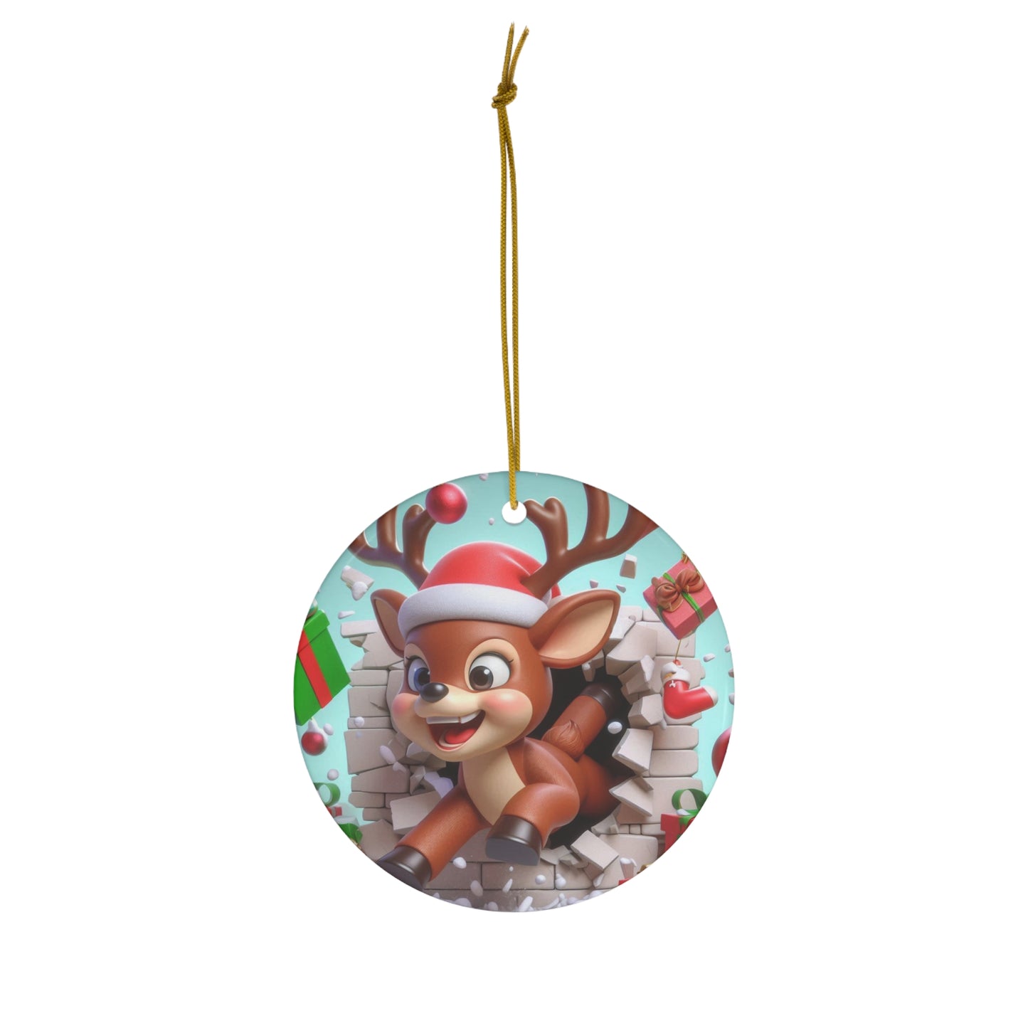 Ceramic Ornament, Reindeer breaking through ice wall, 1-Pack