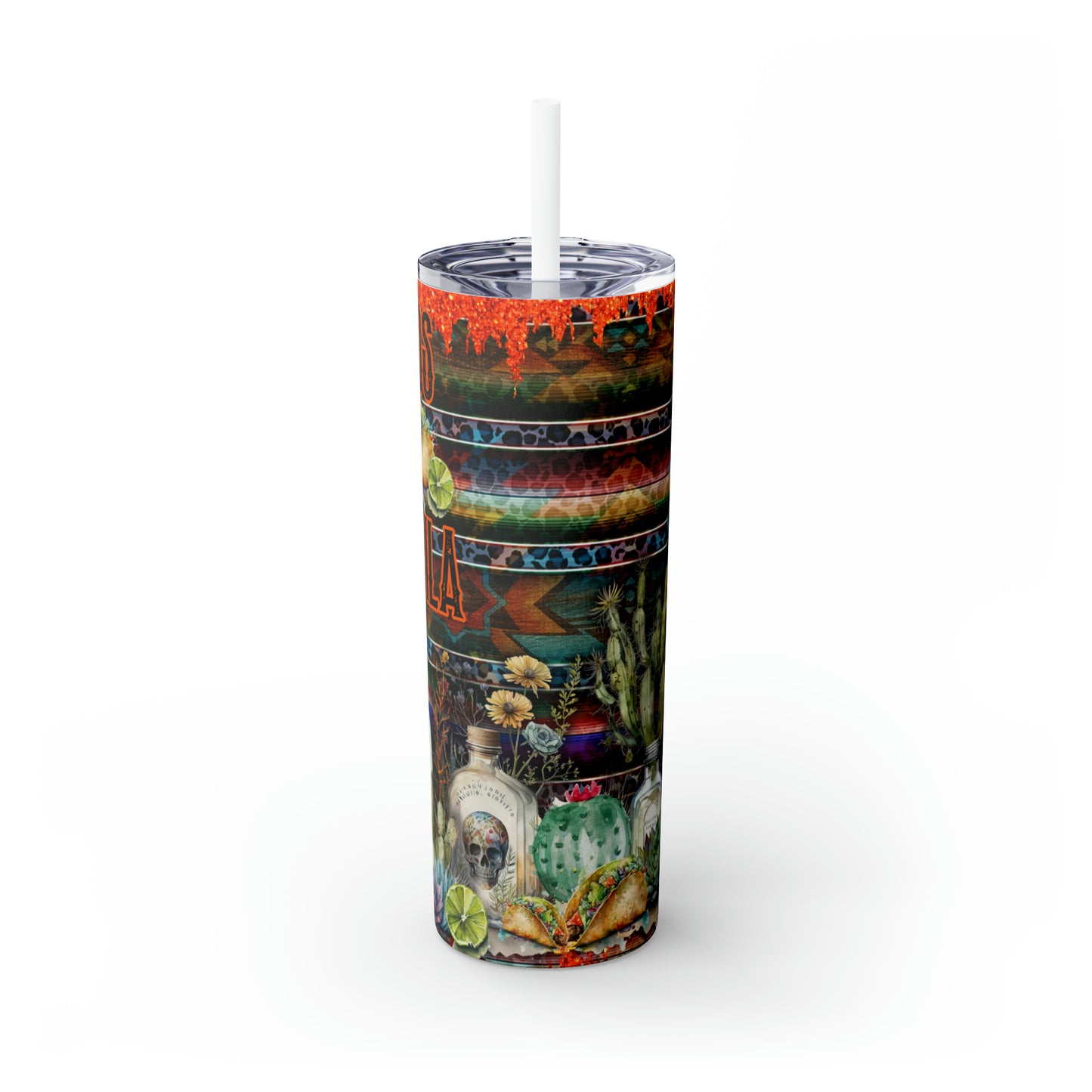 Tacos & Tequila - Skinny Tumbler with Straw, 20oz