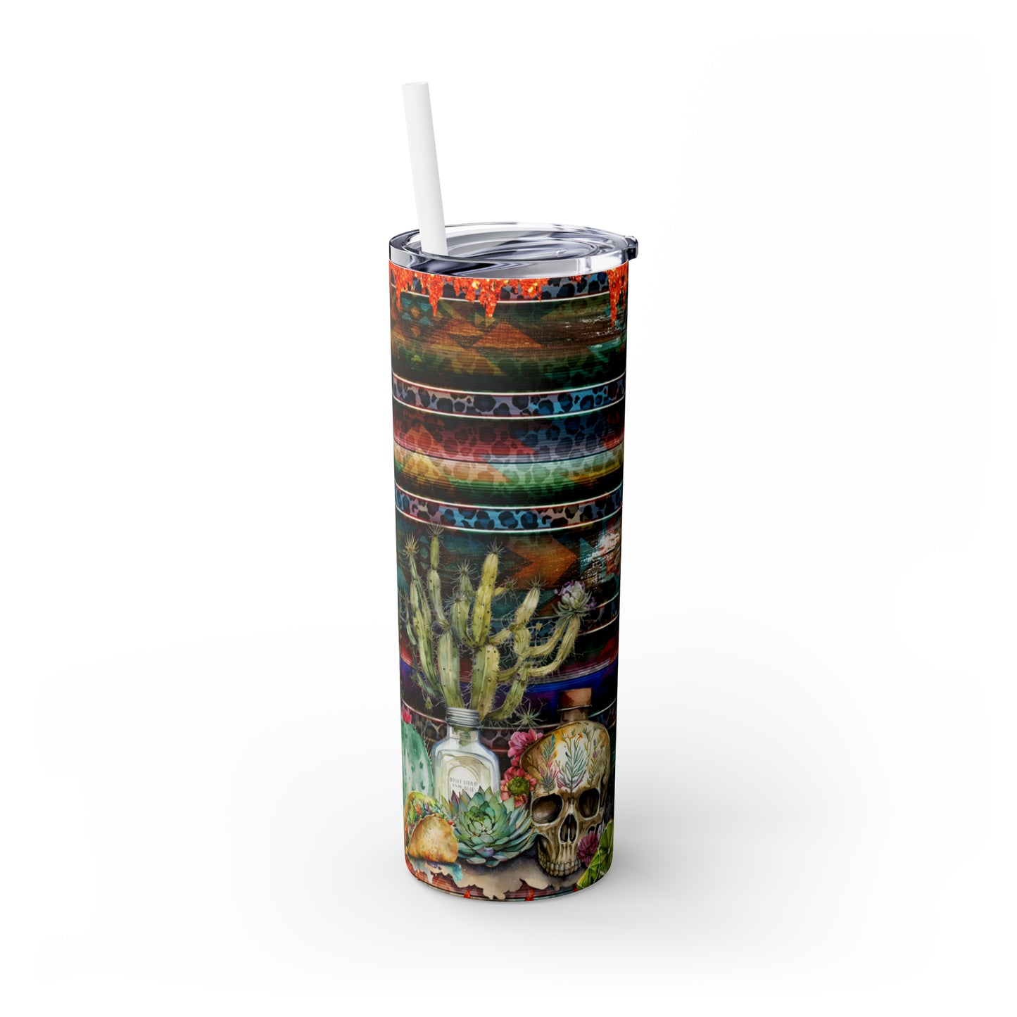 Tacos & Tequila - Skinny Tumbler with Straw, 20oz