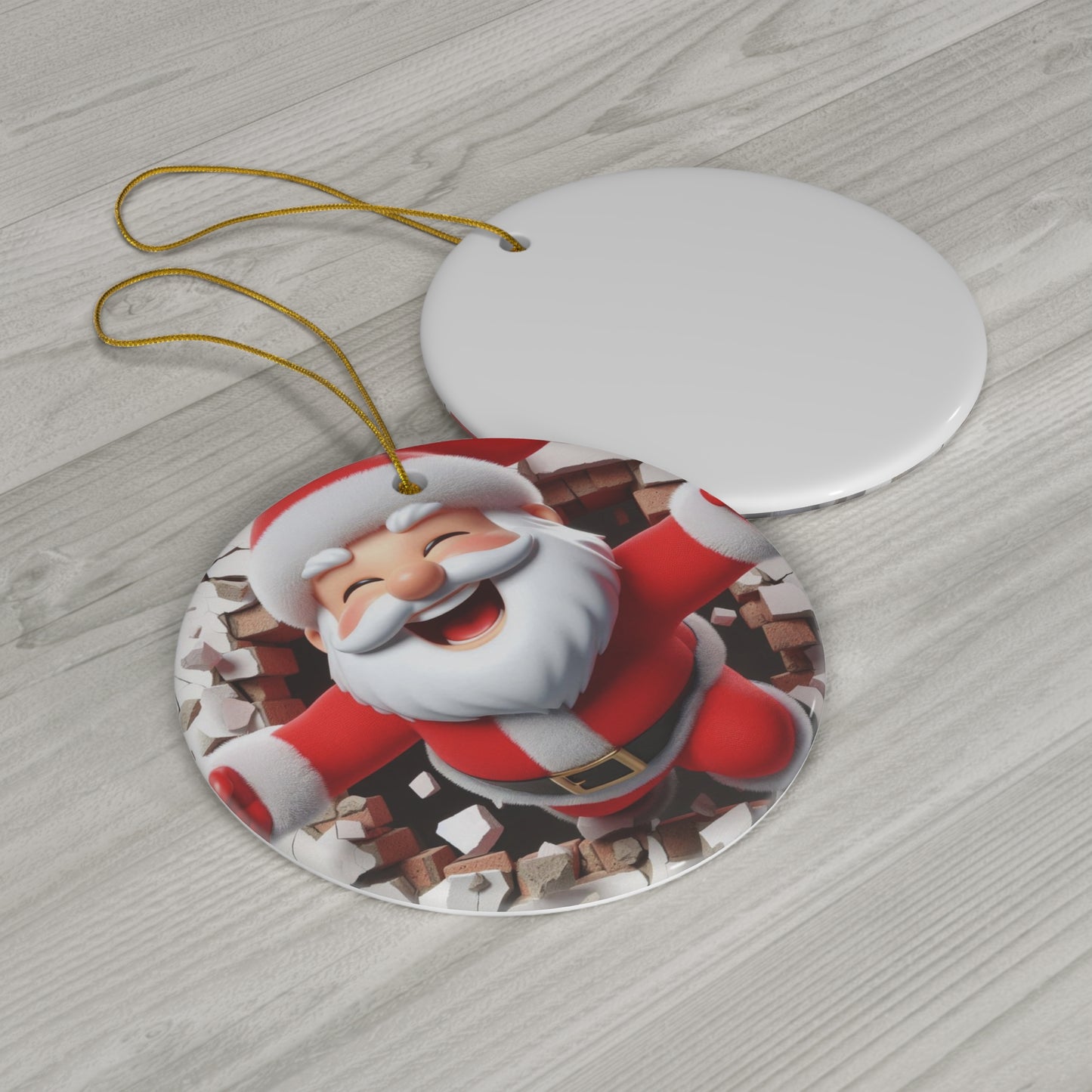 Ceramic Ornament. Santa breaking through wall, 1-Pack