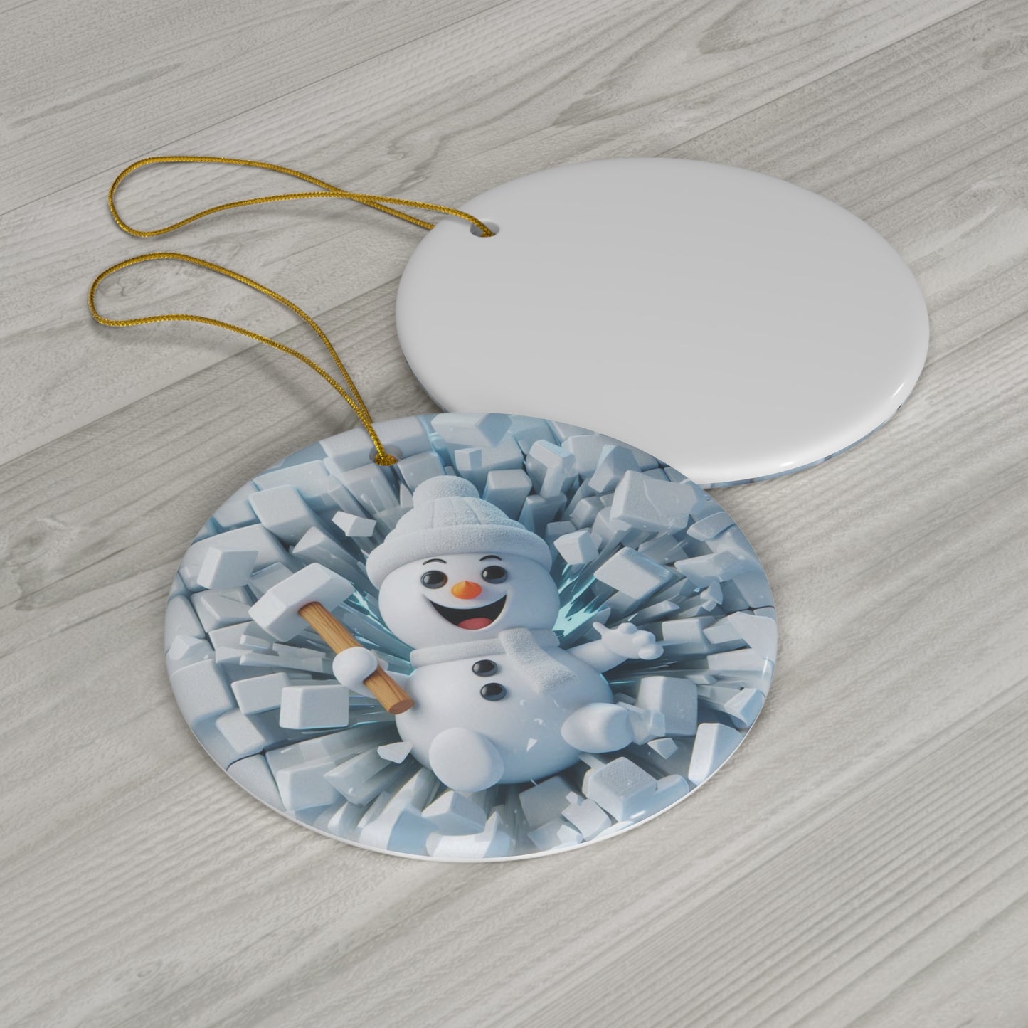 Ceramic Ornament, Snowman breaking through ice wall 1-Pack