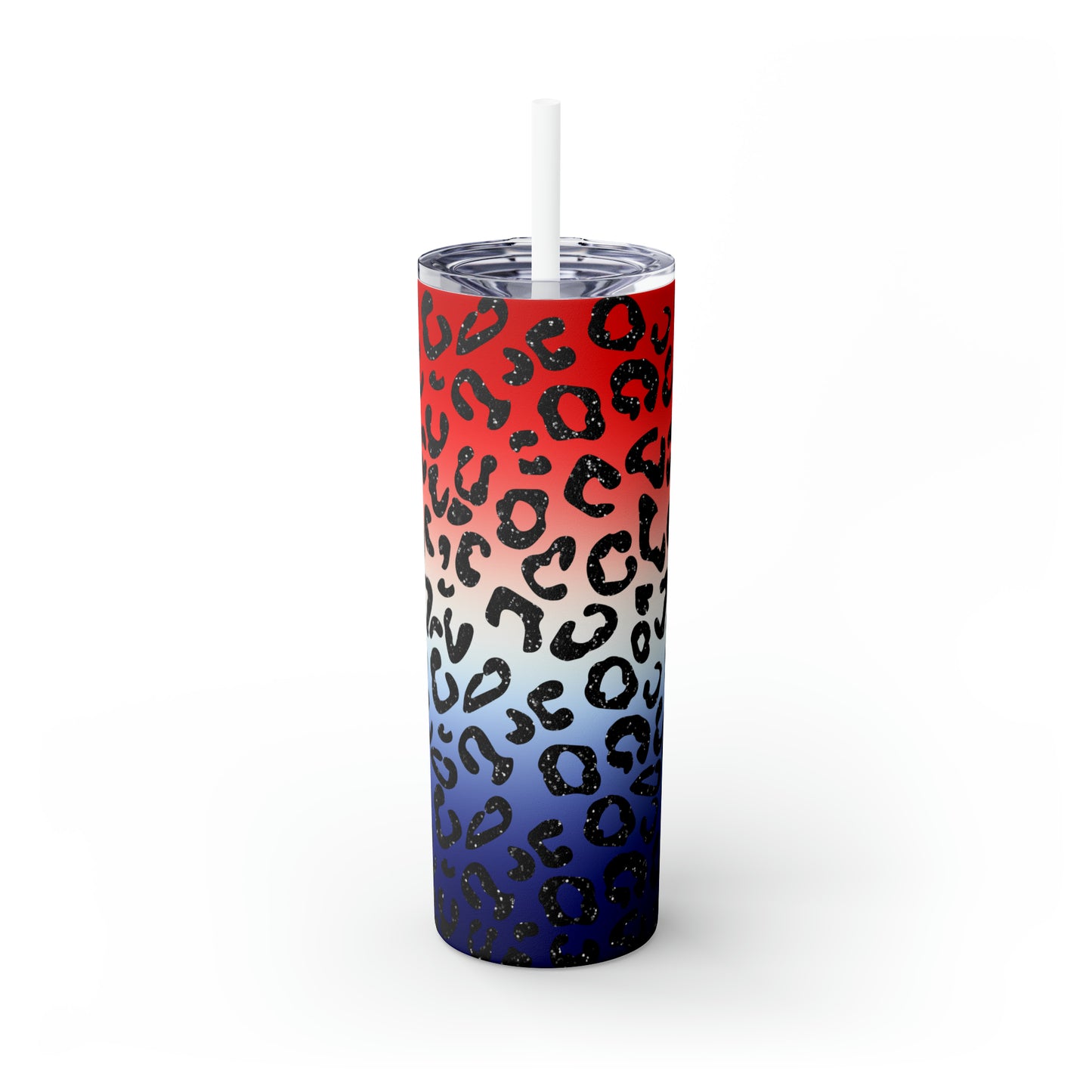 Red White Blue Cheetah - Skinny Tumbler with Straw, 20oz